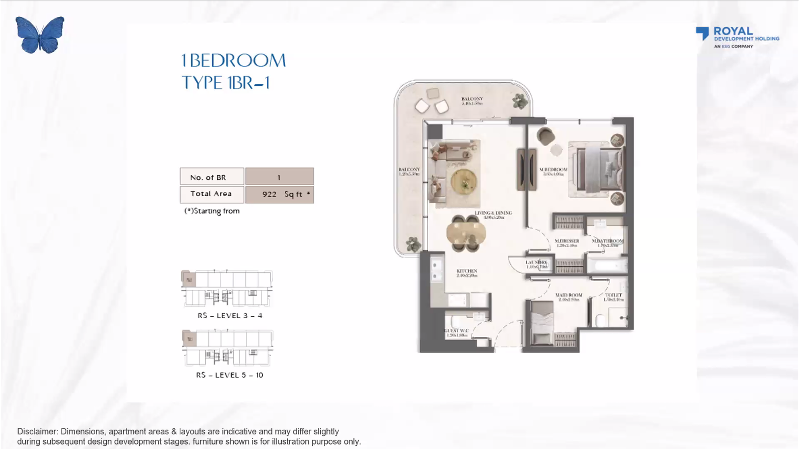 1 bedroom apartment floor plan at Rotana Residences Al Reem Island Abu Dhabi