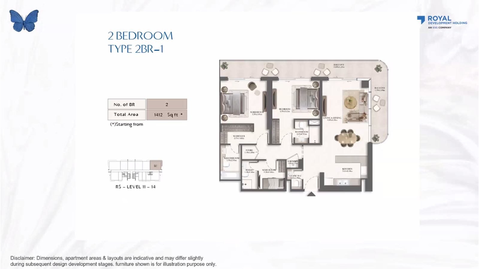 2 bedroom apartment floor plan at Rotana Residences Al Reem Island Abu Dhabi