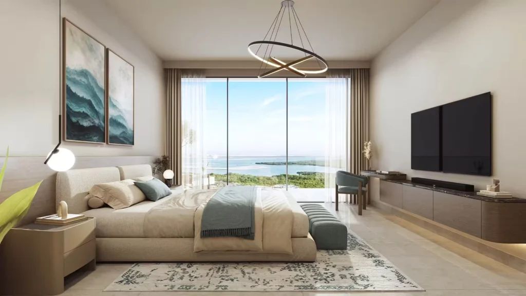 Spacious master bedroom at Rotana Residences Al Reem Island Abu Dhabi featuring premium finishes and sea views